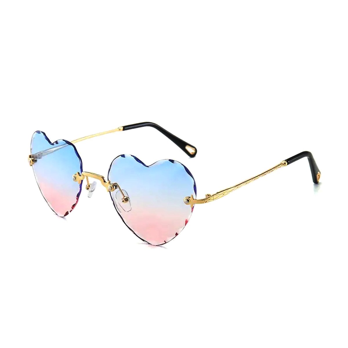 Heart Shaped Zonnebril - Blauw/Roze | Bril Hart | Randloos | Fashion Favorite